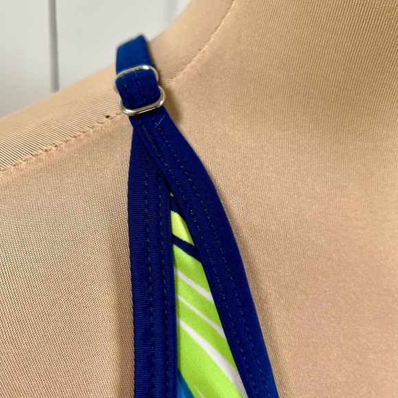 Blue and Green Leaf Print Women's Swim Top - Picture 5 of 15